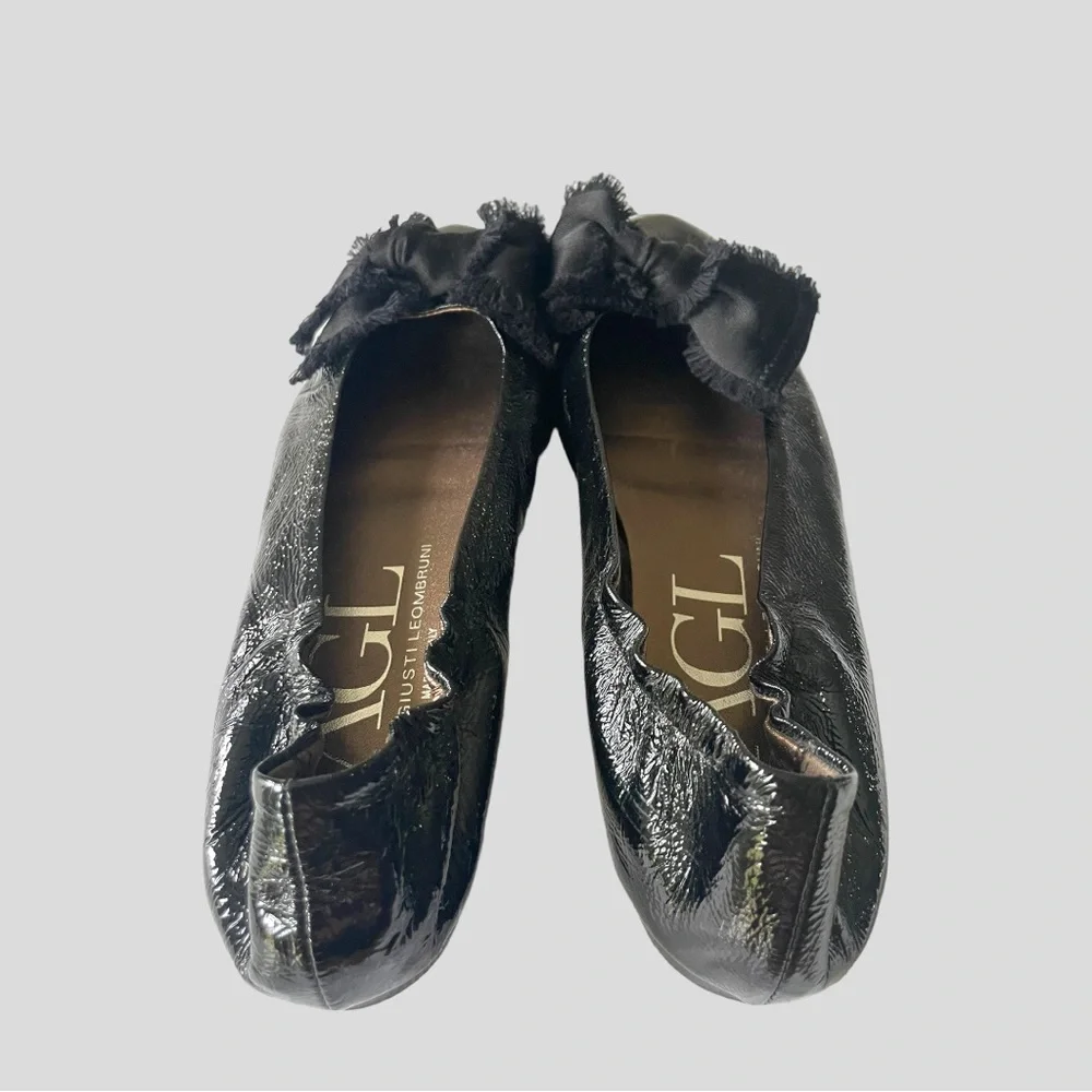 AGL ATTILIO GIUSTI LEOMBRUNI SATIN BOW PATENT LEATHER BALLET FLATS 38